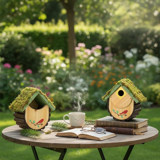 1pc Bird House for Bluebirds and Cadinals - Cedar Wood Large Open Bluebird House Nestbox - Birdhouse for Outside Wall Mountable - 1.5" Brass Plate Heavy 13/16" Thick - 10 Years Usage Multifunctional