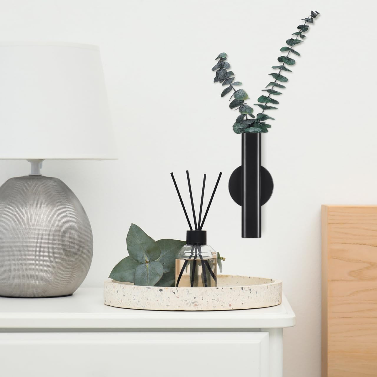 Nordic Wall Mounted Flower Pot - Creative Black Adhesive Flower Vase for Home, Office & Hotel Decor - Small Size, Easy Installation, Versatile for Fresh & Artificial Plants, Stylish & Damage-F