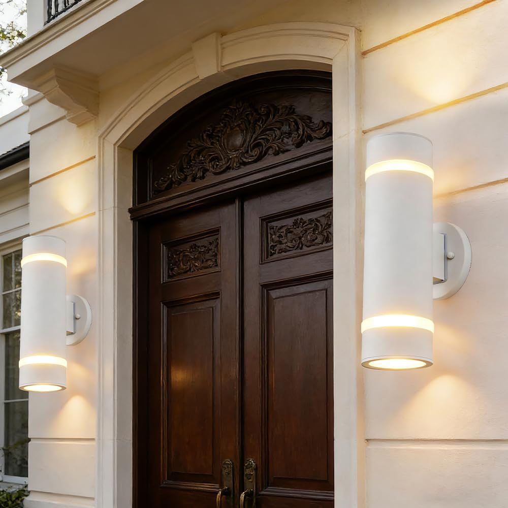 Cerdeco Stainless Steel Modern Porch Light Outdoor Wall Lighting Cylinder Wall Sconce Suitable for Garden & Patio,White Finished[ UL-Listed ]