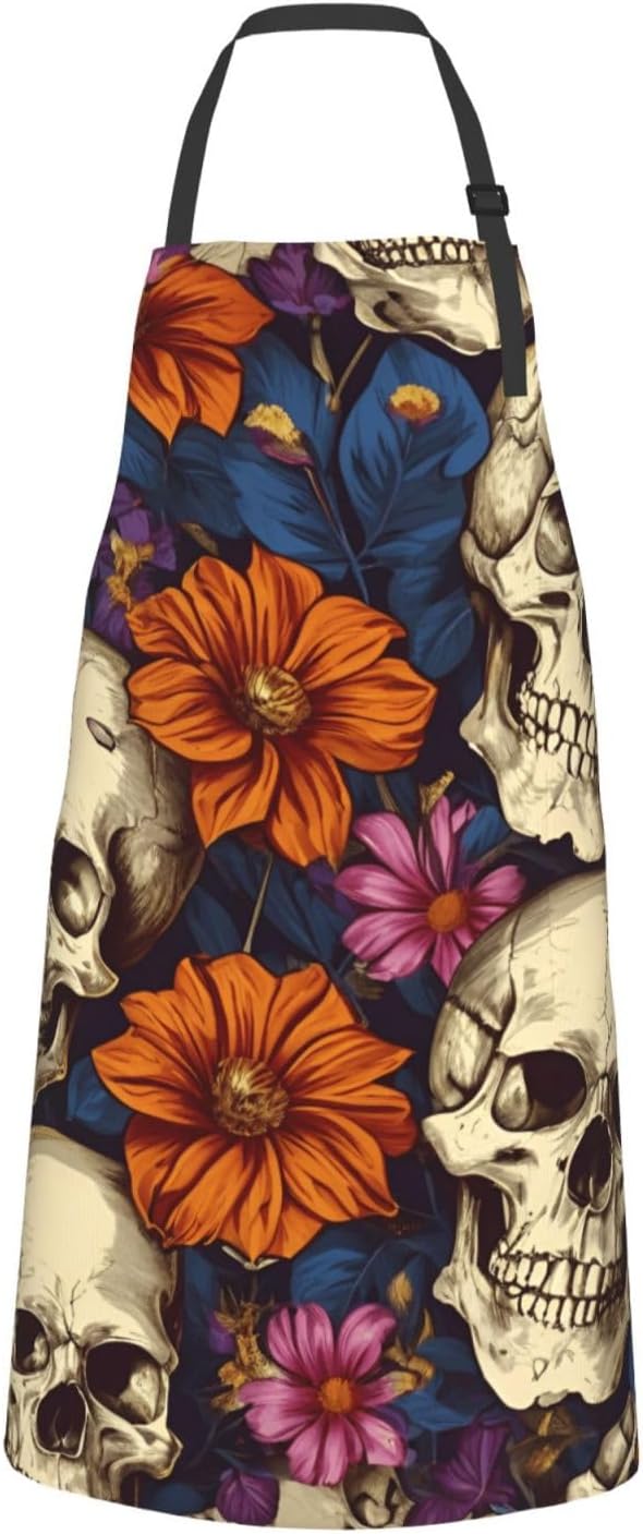 YANYU skull Print 28x33 In Kitchen Apron Stylish Chef Apron with Pocke