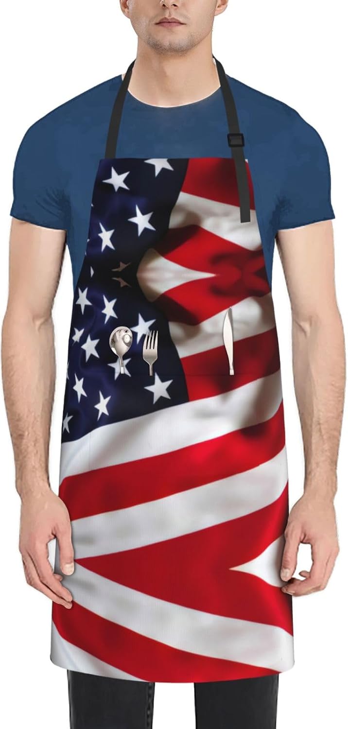 American Flag1 Print Laundry apron 28x33 In Waterproof Kitchen Apron with Pockets for Cooking Baking