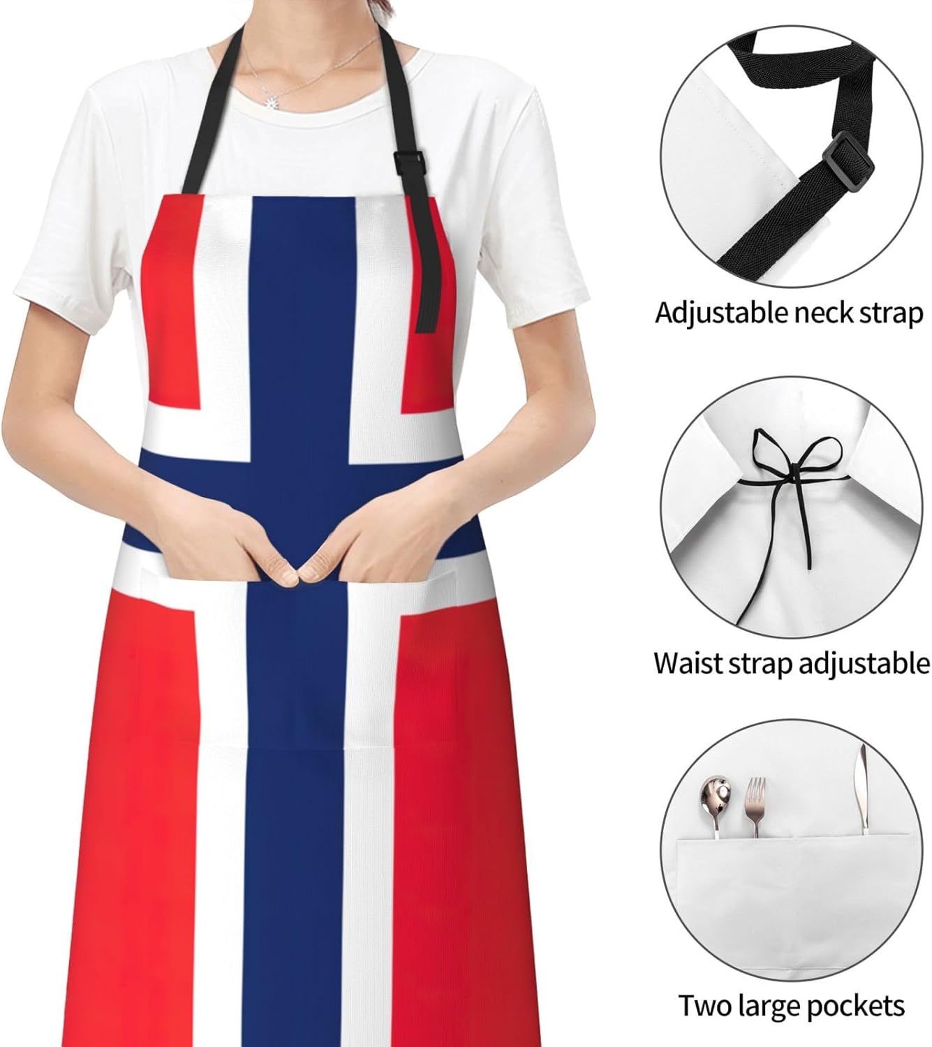Norwegian flag print Waterproof apron with pocket adjustable cooking a