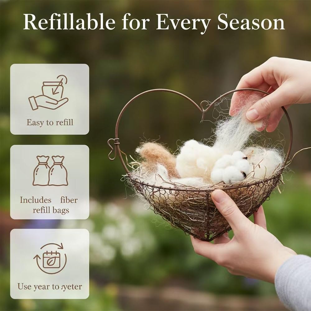 Handmade Fiber Bird Nesting Heart, Birds Nests Material Holder, Winter