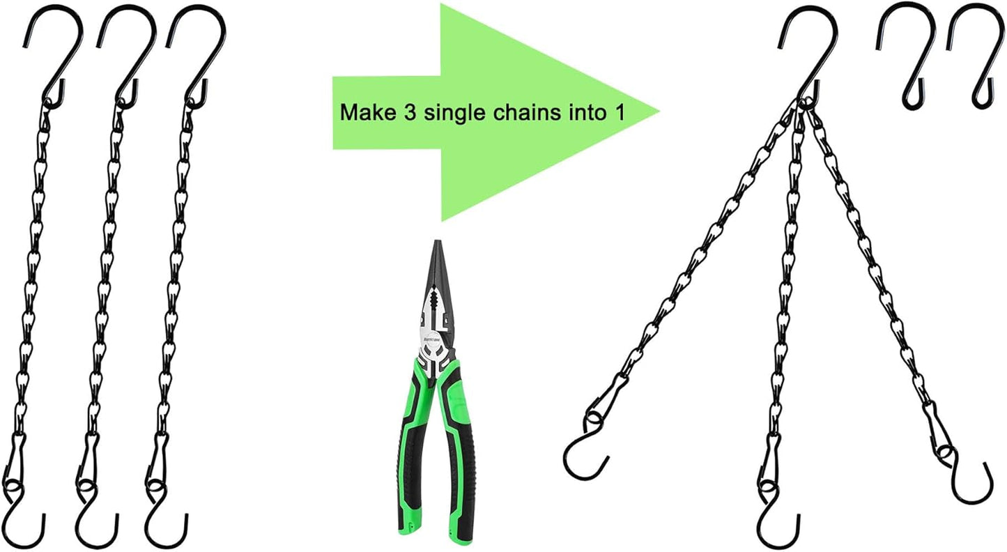 Chain for Hanging Plants,11 Inch Black Hanging Chain, Small Hanging Basket Chain Kits with Hooks for Bird Feeder Hanging Basket Extender Porch Wind Chime (Black, 11 Inch-6PCS)