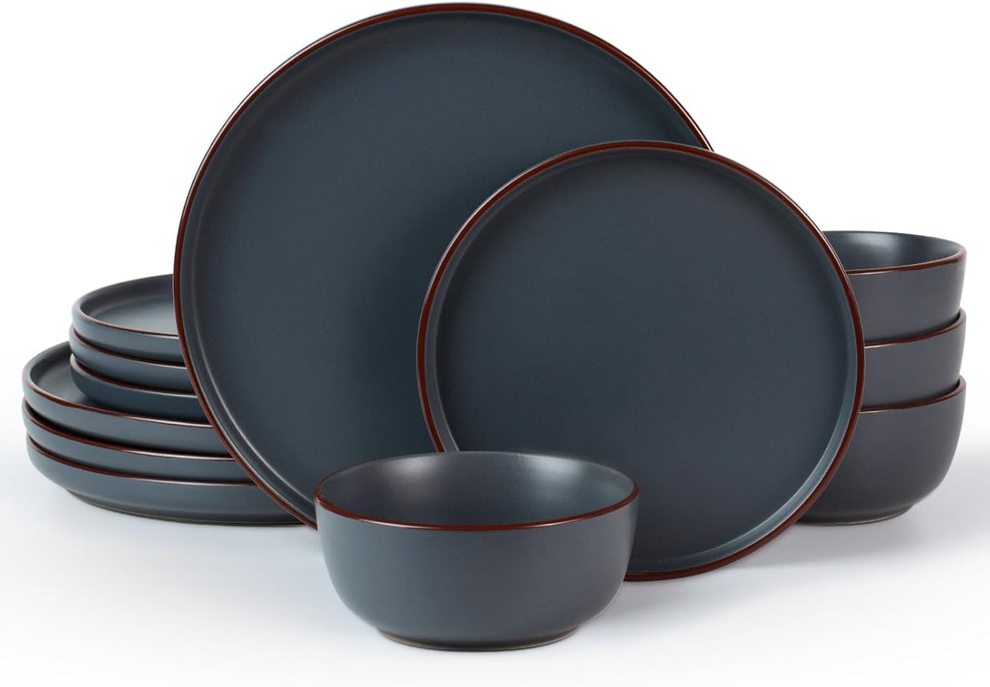 Famiware Mercury Plates and Bowls Sets, 12 Pieces Stoneware Dinnerware
