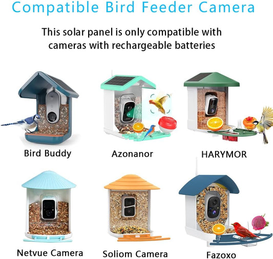 Bird Feeder Camera Solar Panel Replacement Compatible with NETVUE, Bird Buddy, HARYMOR, Fazoxo, SOLIOM, VIMKIM Bird Feeder with Battery Camera, 4W 5V Solar Panel 9.8ft Charging Cable DC 3.5 Connector