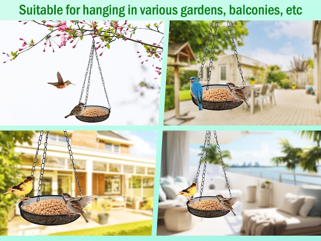 2PCS Metal Hanging Bird Feeder Tray, Hanging Feeder Seed Tray, with Chains, Outside Hanging Bird Feeder Tray, Metal Mesh Platform Feeders,Seed Tray Platform,for Attracting Birds,Outdoors,Garden