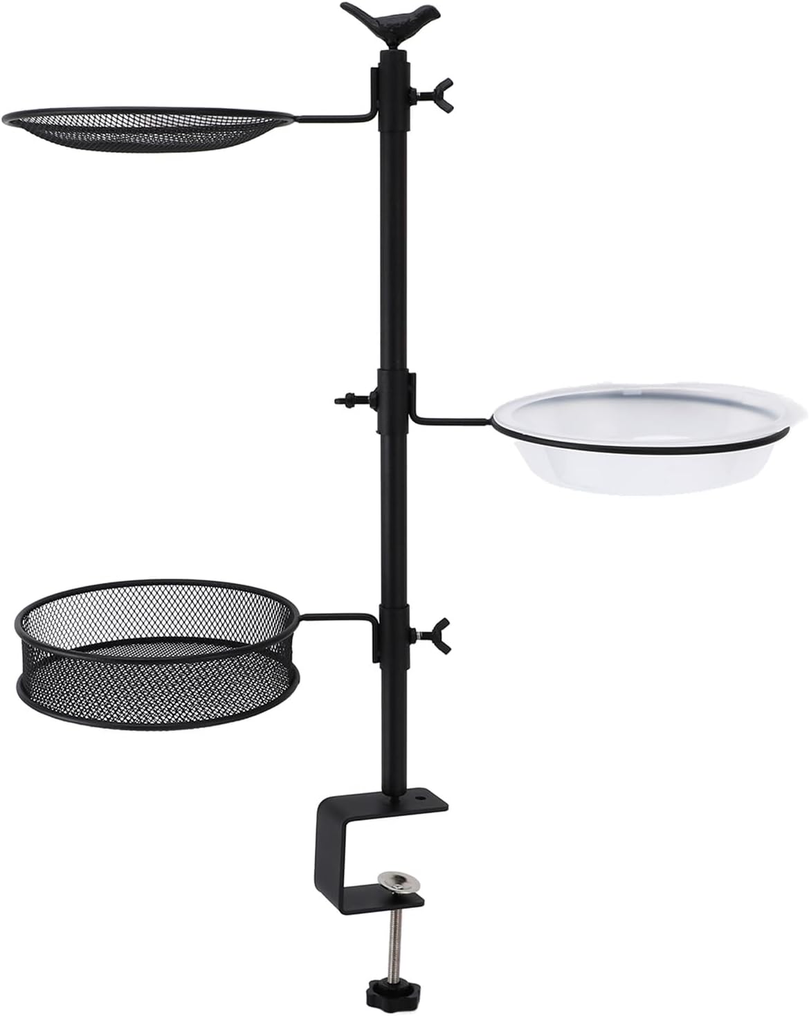 ZJchao Deck Bird Feeder Railing Mount Three Trays Bath Fence Outdoor Balcony Bird Watching Attract Variety Metal Stand Weather Easy Installation