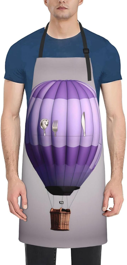 Lavender Hot Air Balloon Print Laundry apron 28x33 In Waterproof Kitch