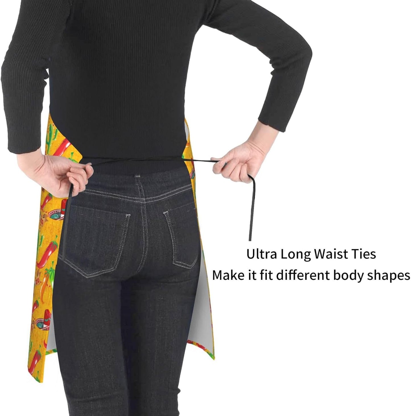 Cactus Hat and Chili Pepper print Waterproof apron with pocket adjusta