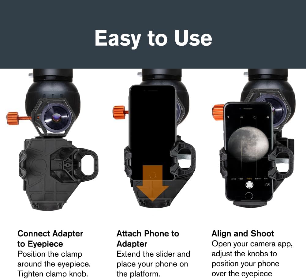 Celestron – NexGO DX – Universal Smartphone Adapter for Telescope, Binoculars & Spotting Scopes – 2-Axis Precision Alignment – Capture Images & Video Through Your Optics – Includes Bluetooth Remote