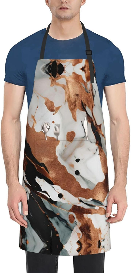 Marble Texture Copper Splatter print Waterproof apron with pocket adju