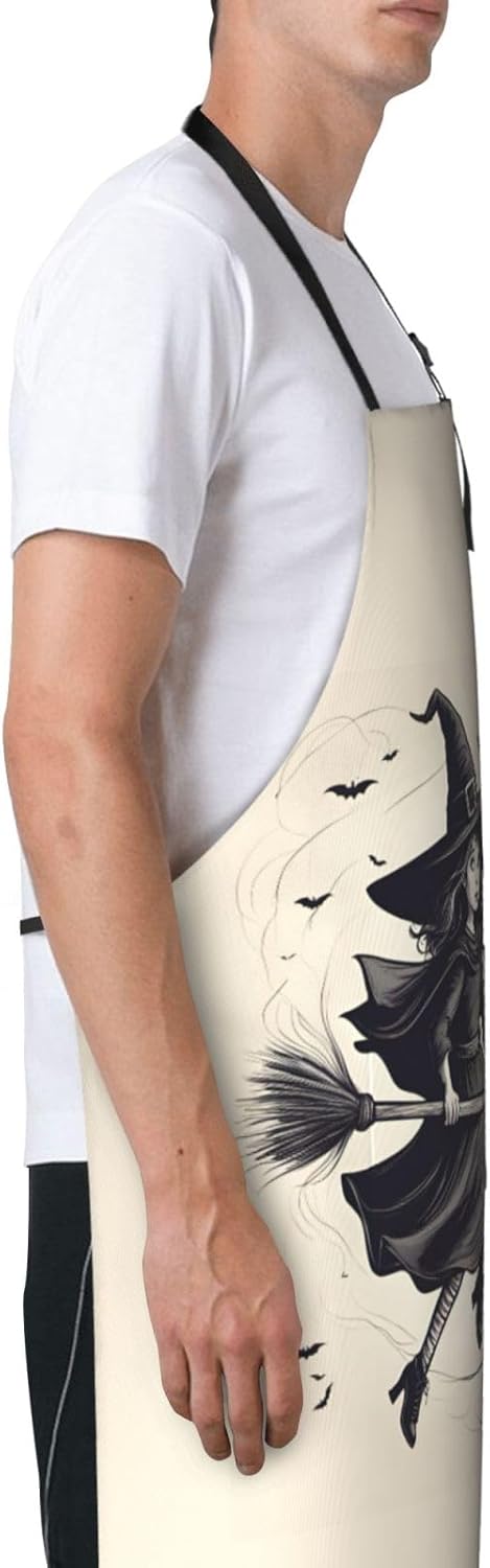 Halloween Witch Flying 1 print Waterproof chef's apron with pocket apron for kitchen cooking baking barbecue and gardening