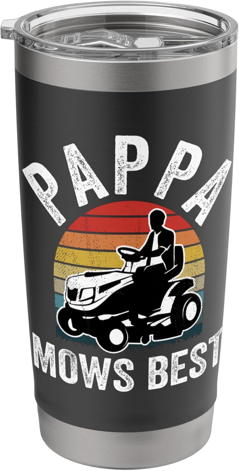 Pappa Mows Best Funny Gardener Lawn Care Father's Day Stainless Steel Insulated Tumbler