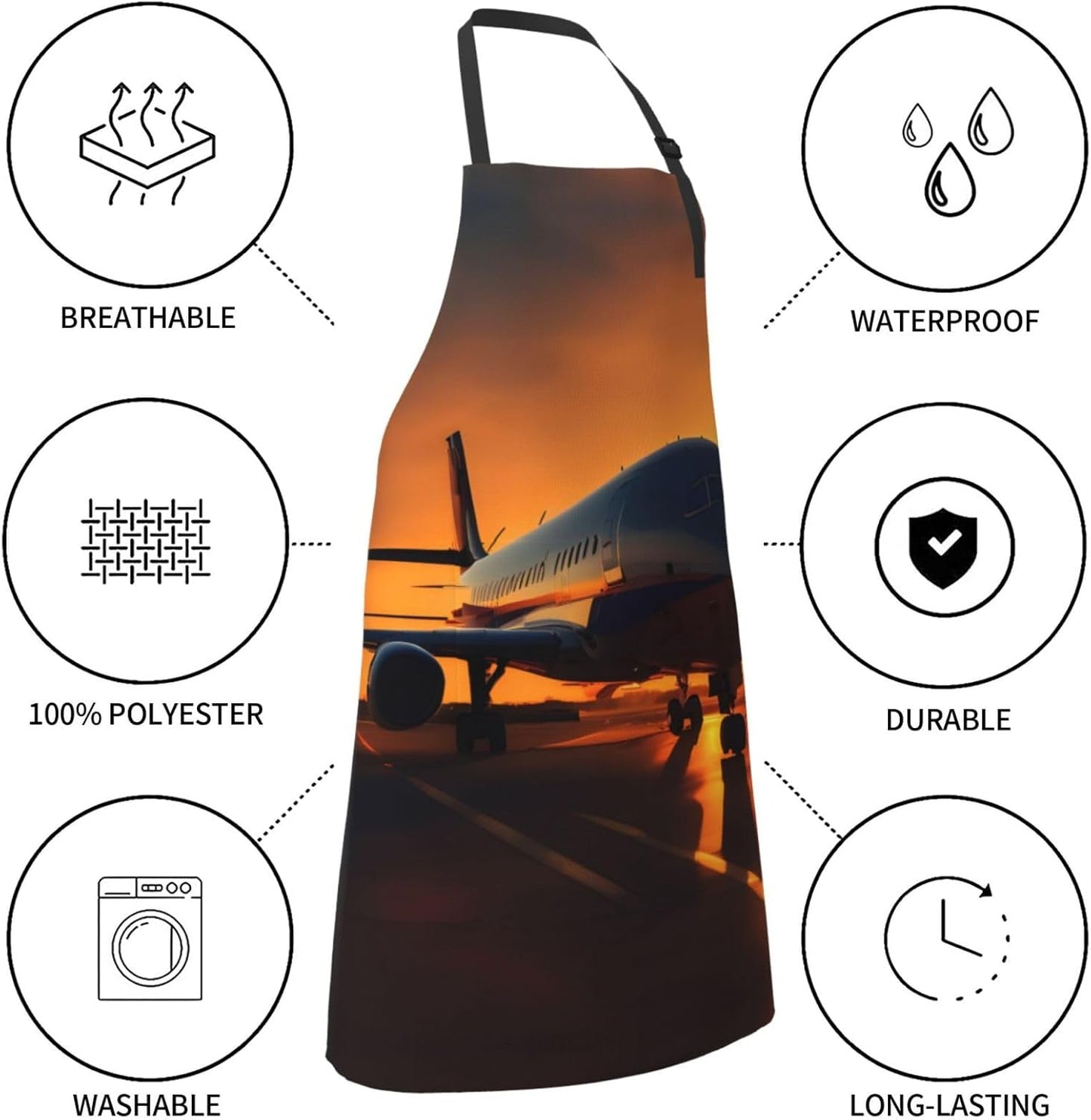 airplane at sunset Print Laundry apron 28x33 In Waterproof Kitchen Apron with Pockets for Cooking Baking