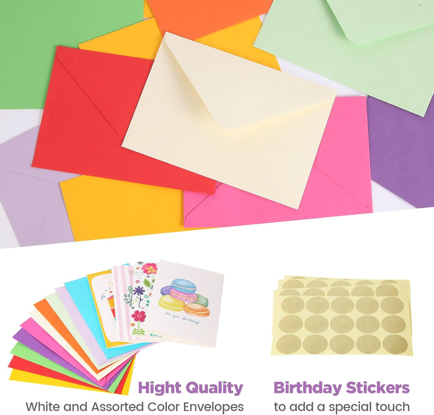 100 Unique Birthday Cards with Envelopes - Assorted Happy Birthday Cards, 4 x 6 inches, Envelopes & Stickers in Bulk Boxed Set