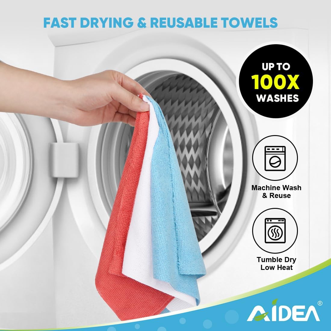 AIDEA Microfiber Cleaning Cloth Roll, Blue Shop Towels 55 Sheets Washa