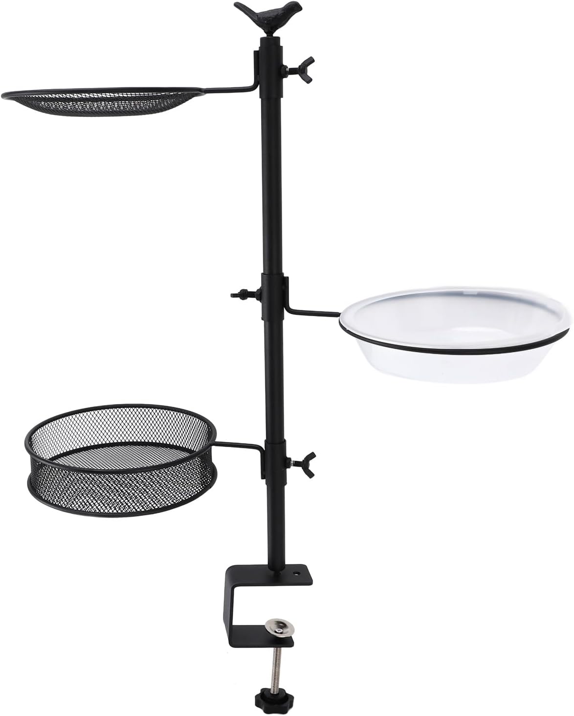Deck Railing Bird Feeder Heavy Duty Metal Detachable Outdoor Balcony Three Trays Birdseed and Water Bath for Bird Lovers Garden Patio Deck