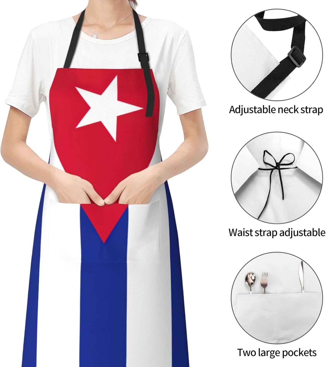 Cuban flag print Waterproof chef's apron with pocket apron for kitchen cooking baking barbecue and gardening