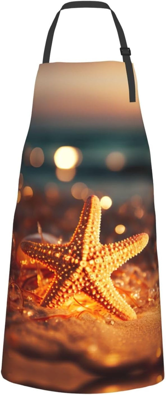starfishj print Waterproof apron with pocket adjustable cooking apron for adult kitchen bibs to bake