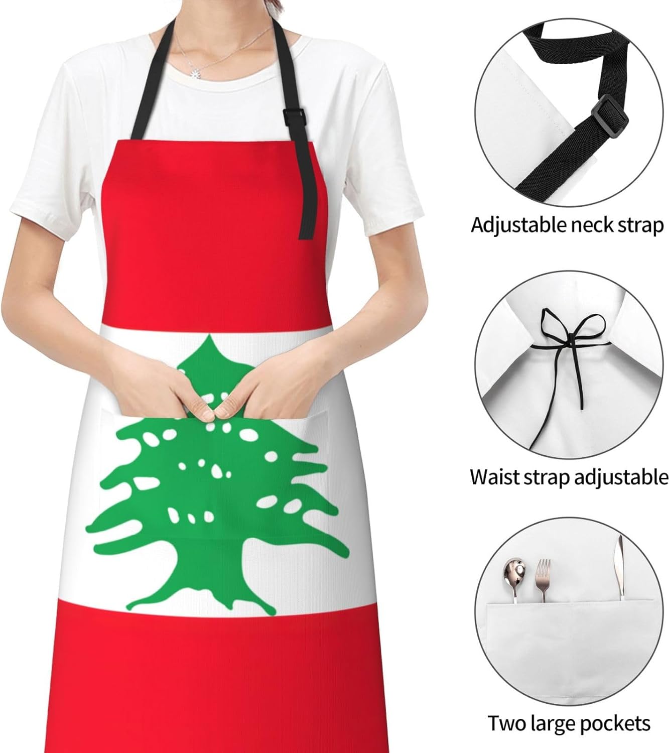 Flag of Lebanon print Waterproof chef's apron with pocket apron for kitchen cooking baking barbecue and gardening