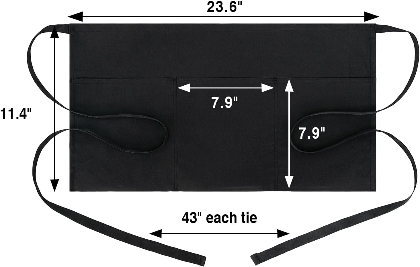 BOHARERS 4 Pack Waitress Apron With 3 Pockets-Black Server Aprons-Wait