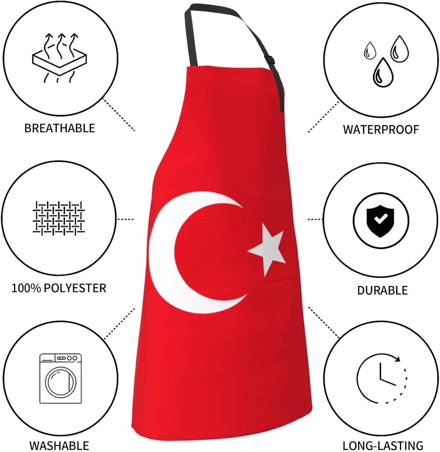 Flag of Turkey print Waterproof chef's apron with pocket apron for kitchen cooking baking barbecue and gardening