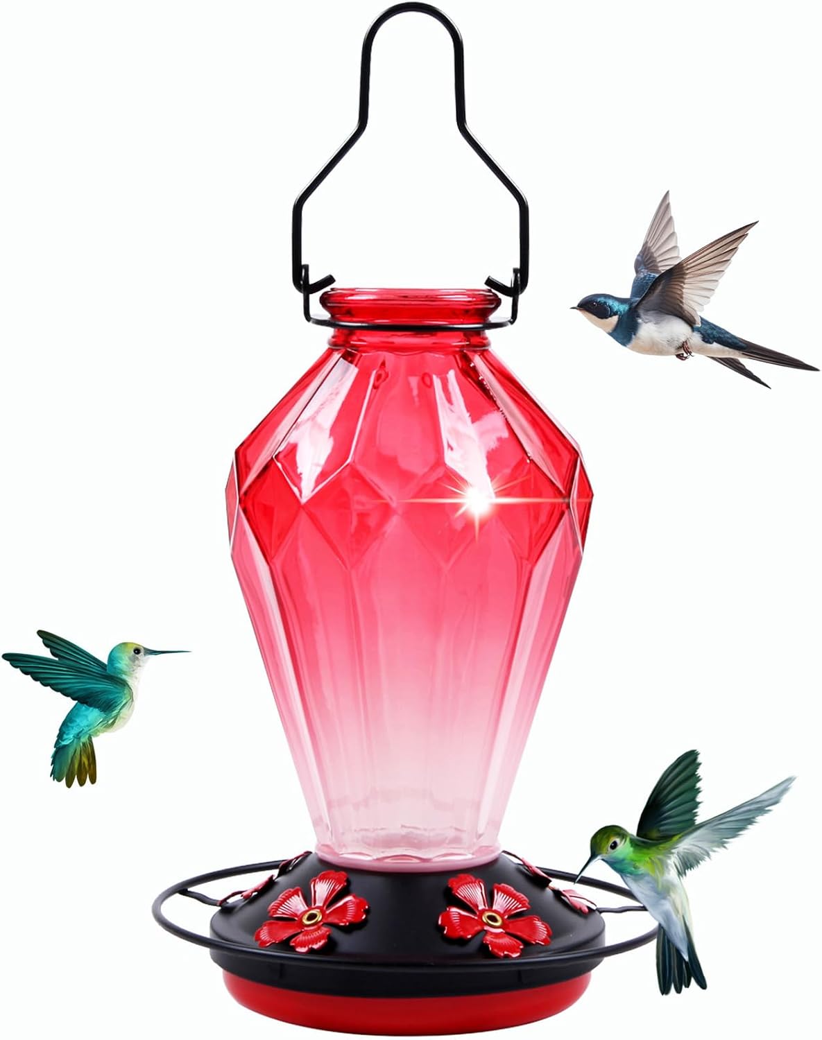 Glass Hummingbird Feeder for Outdoors Hanging, 25Oz Humming Bird Necta