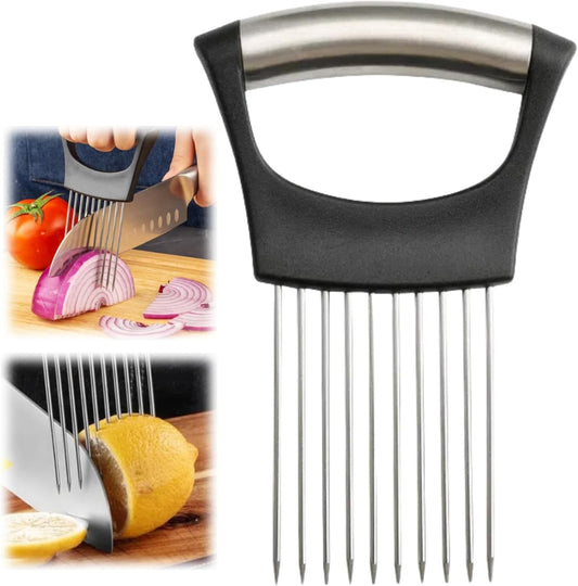 Onion Slicer, Stainless Steel Onion Holder for Slicing with Protective Case, Onion Cutter Tool for Meat Lemon Potato Tomato Avocado Egg Kitchen Slicing Assistant Tool (1 PCS)