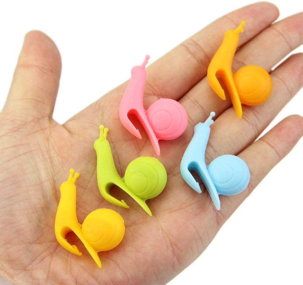 10-Pack Silicone Snail Tea Bag Clips - Cute Colorful Cup Edge Holders 