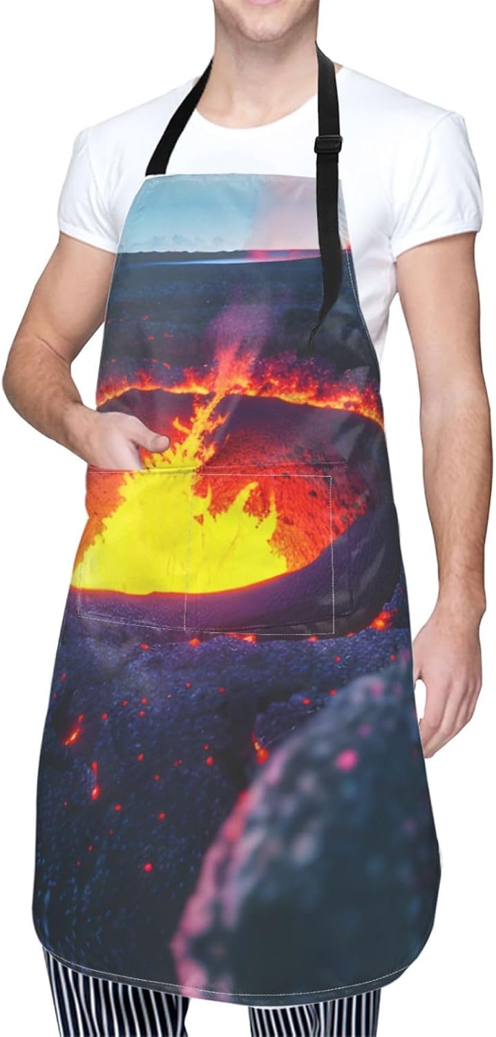 Kilauea Volcano Print Laundry apron 28x33 In Waterproof Kitchen Apron with Pockets for Cooking Baking