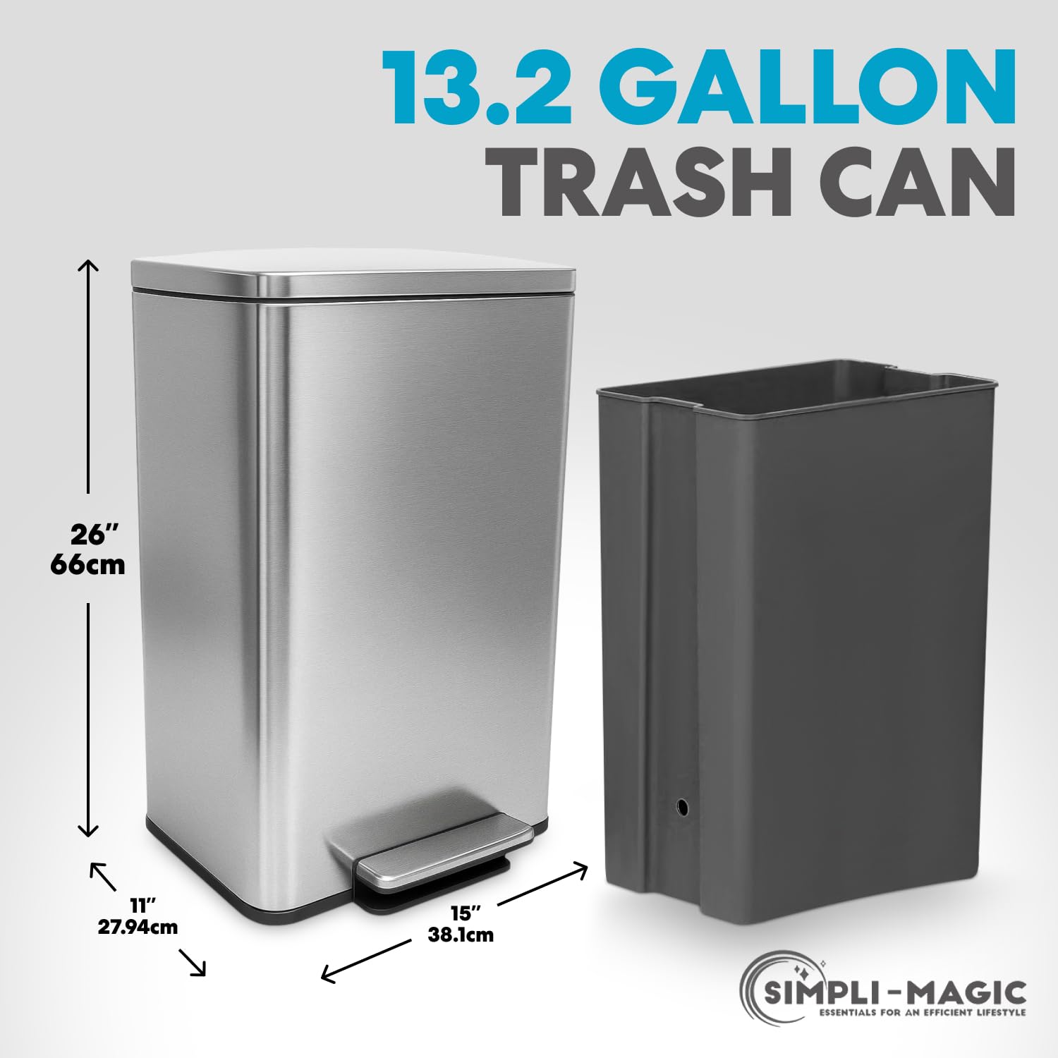 SIMPLI-MAGIC 50 Liter / 13.2 Gallon Soft-Close, Smudge Resistant Trash