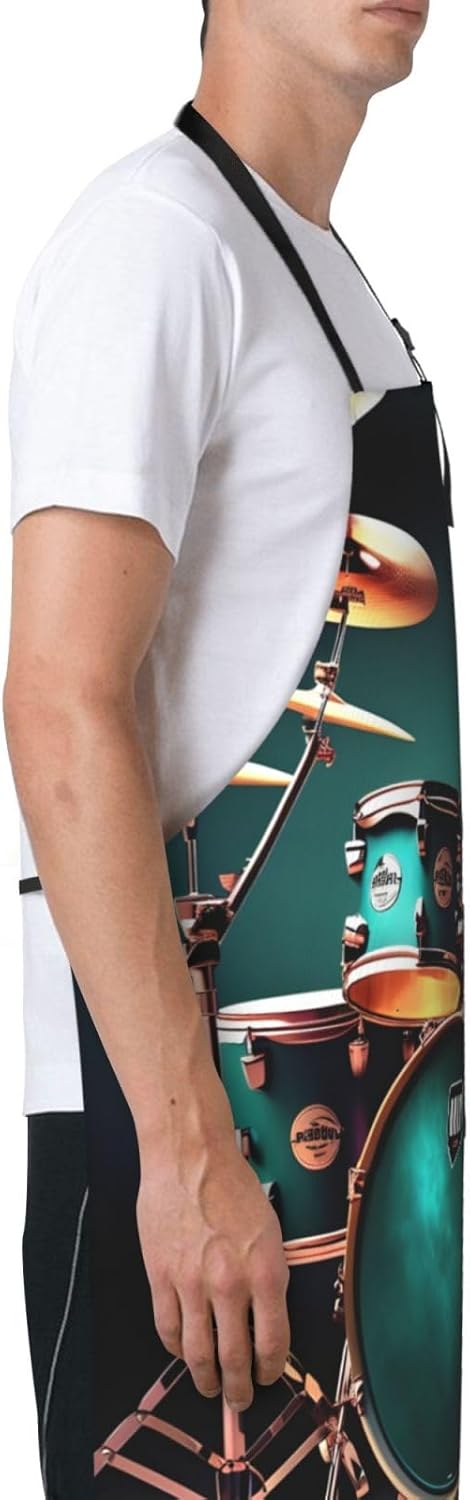 Cool Drum Set print Waterproof apron with pocket adjustable cooking apron for adult kitchen bibs to bake