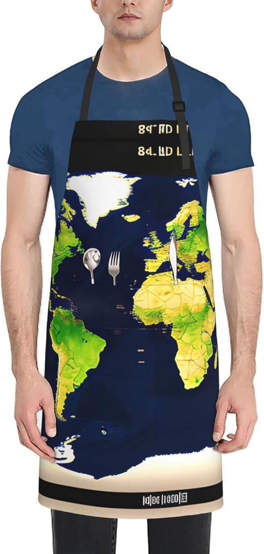 World Map print Waterproof apron with pocket adjustable cooking apron for adult kitchen bibs to bake