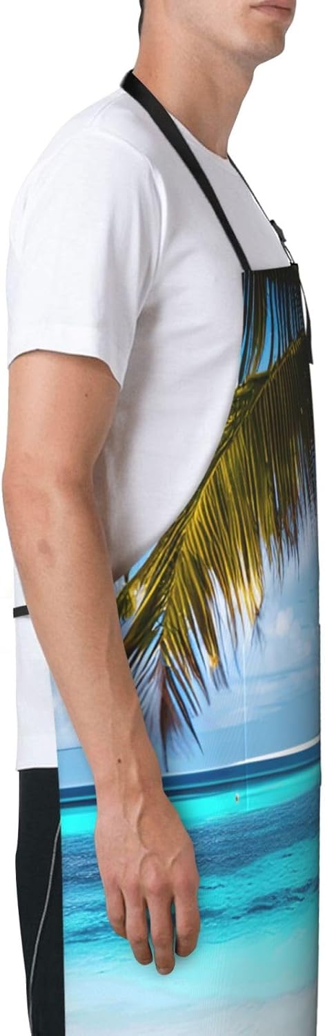 YANYU Tahiti Beach Print 28x33 In Kitchen Apron Stylish Chef Apron with Pockets for Cooking Baking Painting