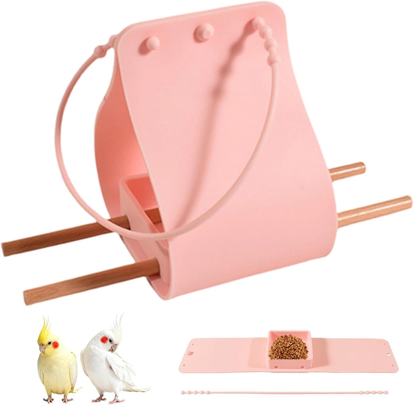 Avian Feeding Bowl - Silicone Seed Container Station, Natural Wood Sta