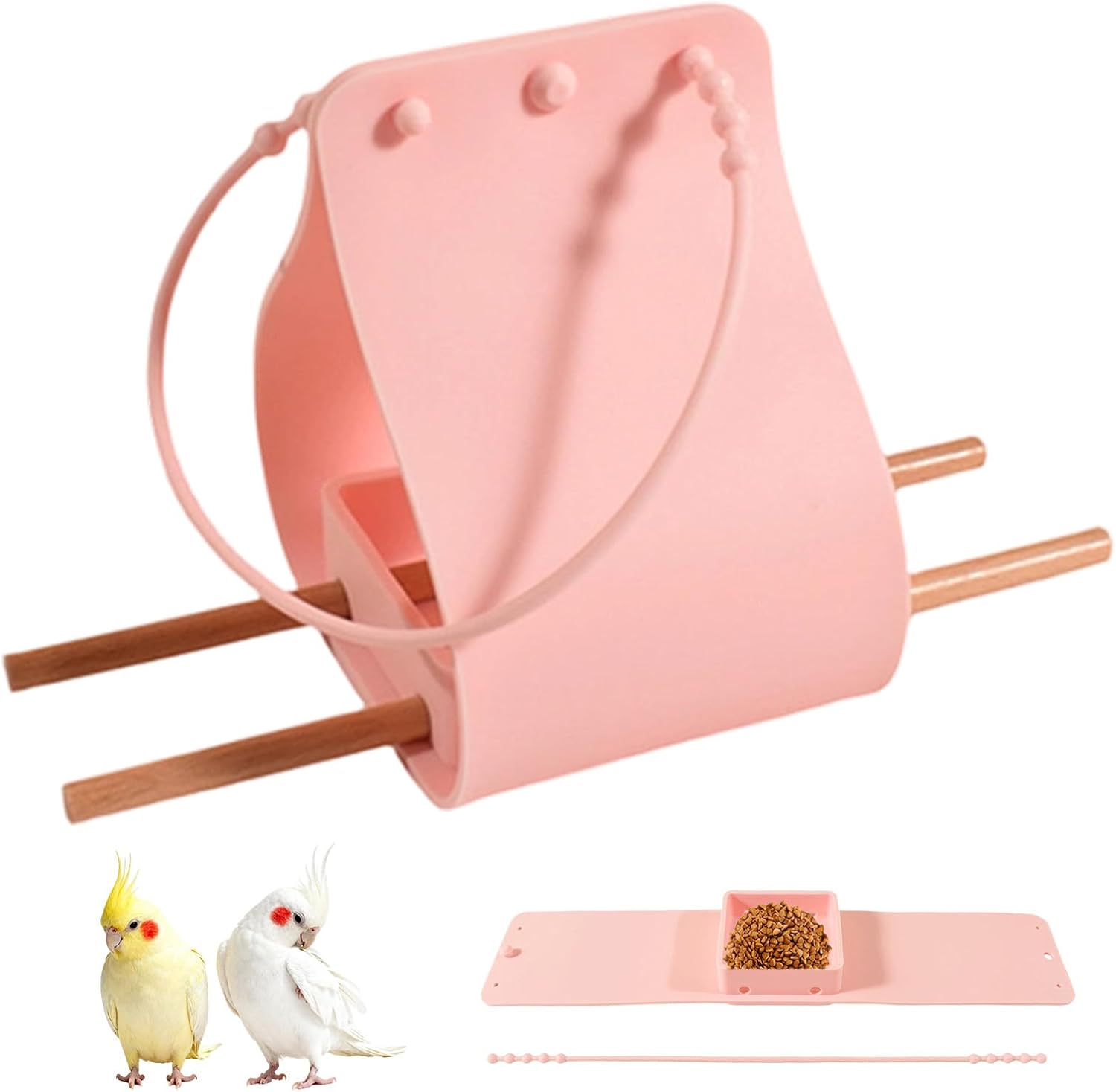 Avian Feeding Bowl - Silicone Seed Container Station, Natural Wood Sta
