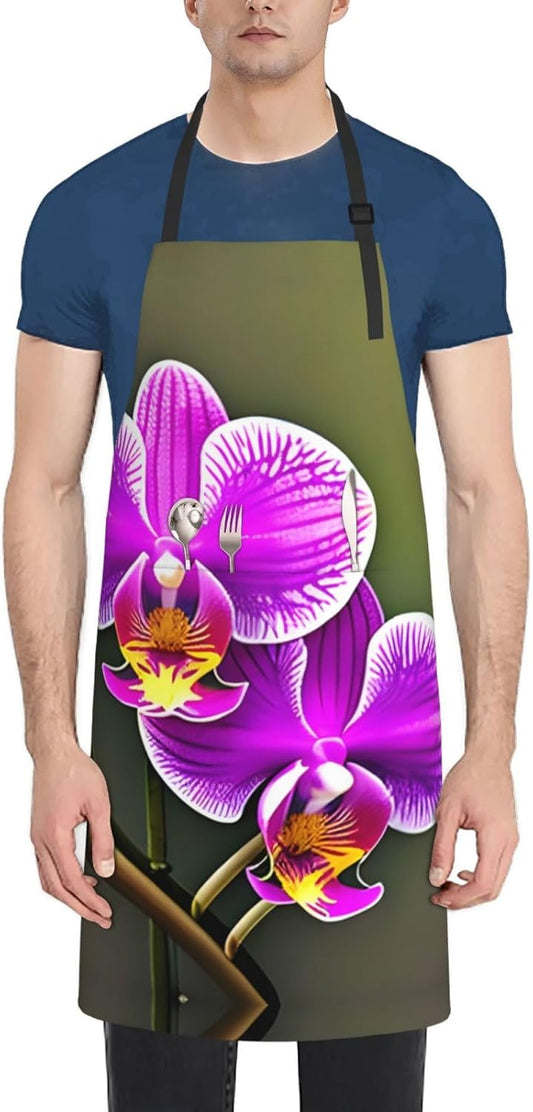 Orchid Flower print Waterproof apron with pocket adjustable cooking apron for adult kitchen bibs to bake