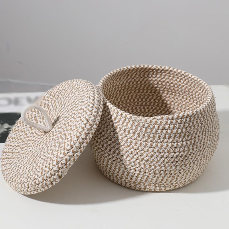 Woven Baskets Lid Rope Can Cotton Lidsdecorative Flower Bin Toy Trash 