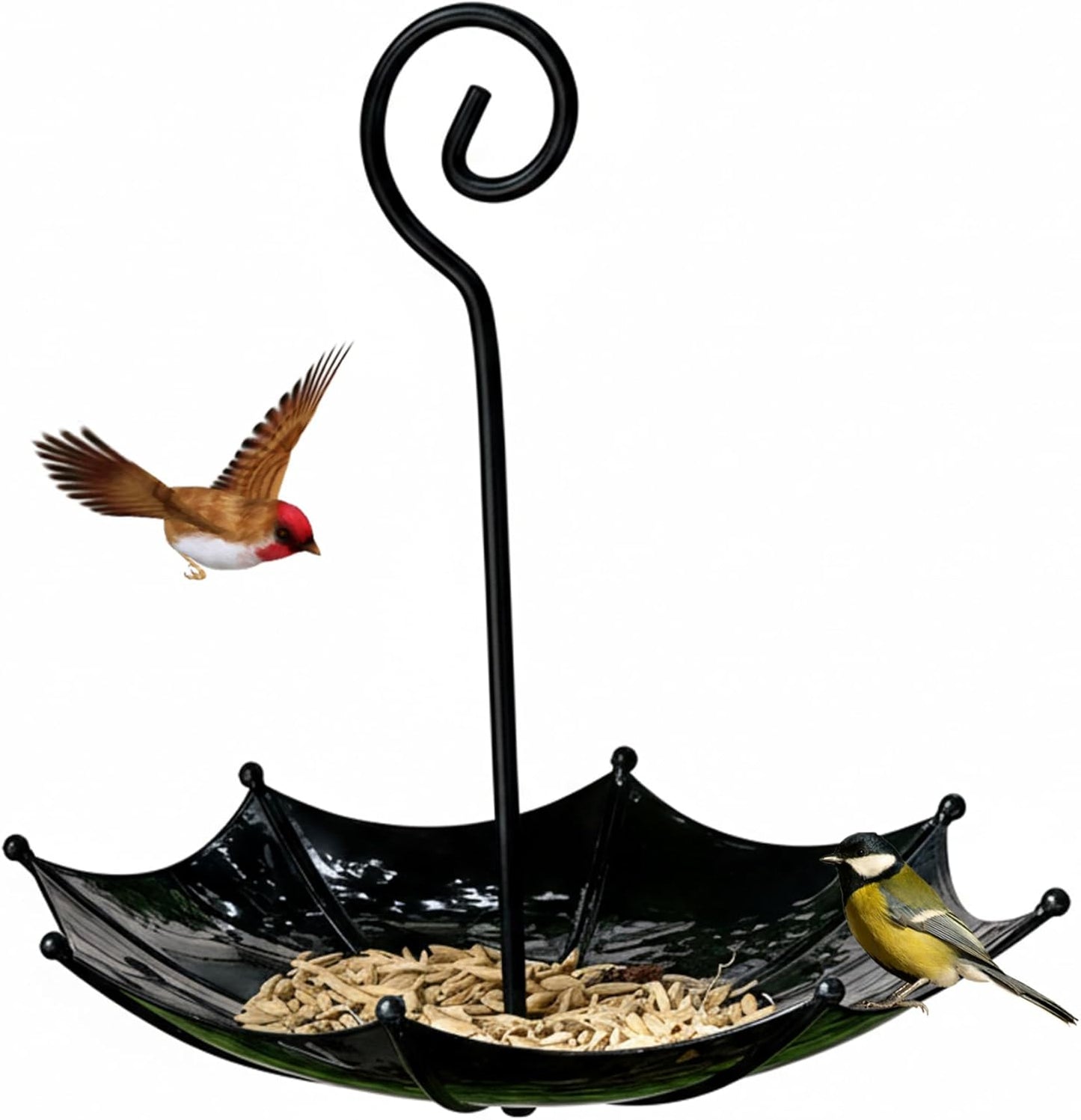 1PC Hanging Bird Feeder Tray Umbrella Shaped Hanging Bird Bath for Outside, Easy to Fill and Clean Crow Feeder for Garden Decor, Black.