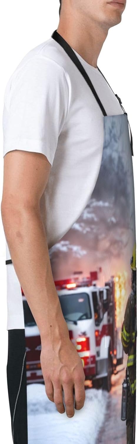 Firefighter Fireman Flame print Waterproof chef's apron with pocket apron for kitchen cooking baking barbecue and gardening