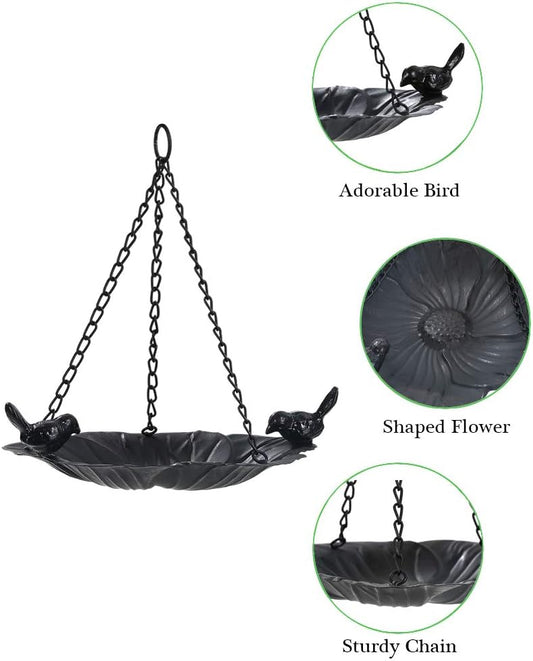 Jemeni Wild Bird Feeder Tray - 10.7 Inch Hanging Seed Plate for Garden, Backyard, Patio - Attracts Birds, Durable & Easy to Clean (Black)