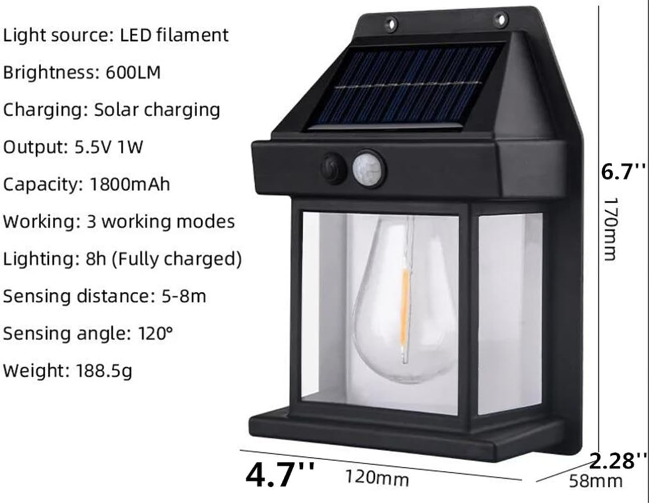4pack 7W Outdoor Solar Wall Lamp Waterproof Tungsten Filament Lamp Induction Lamp Household Garden Wall Light Villa Lighting Night Light
