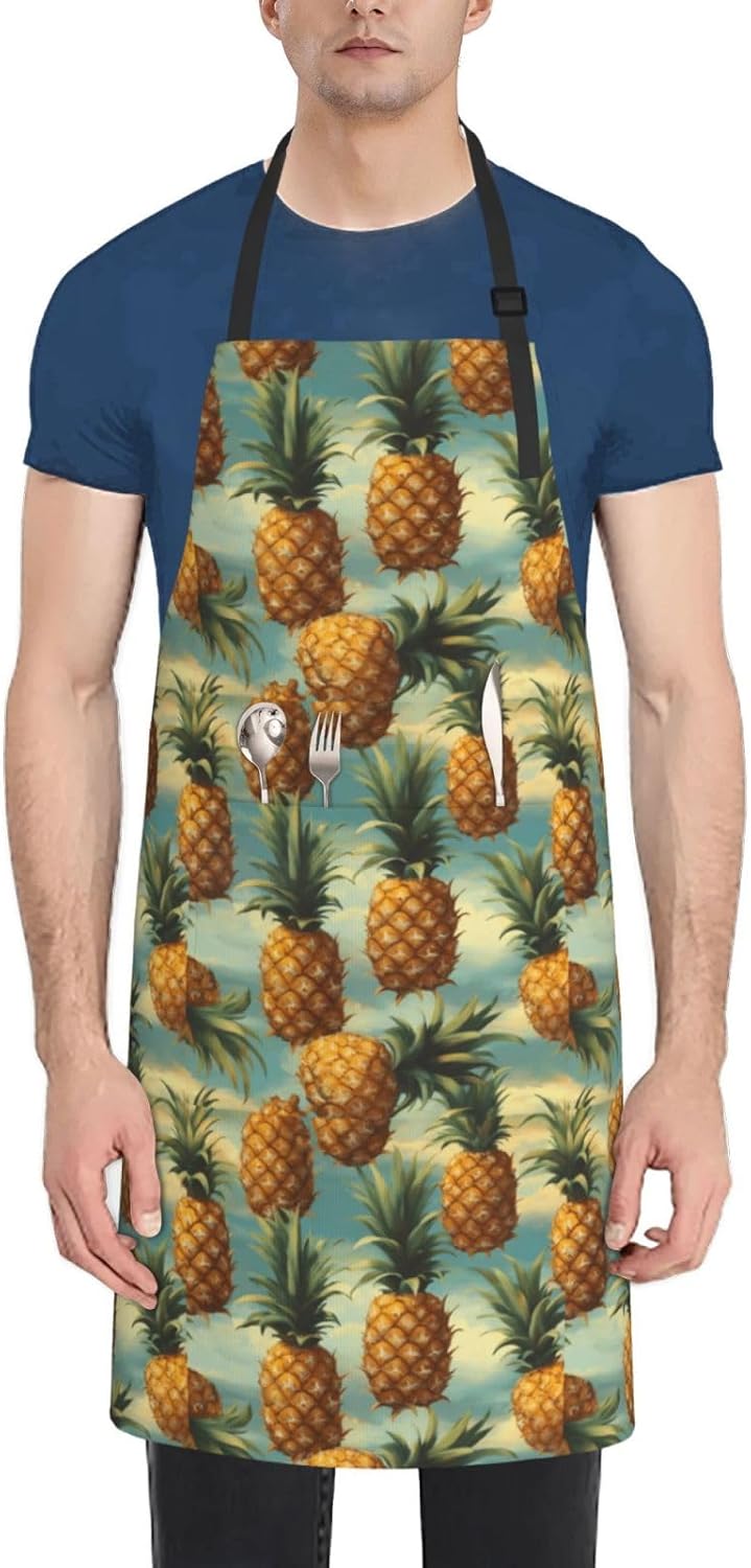 YANYU Summer Pineapple Print 28x33 In Kitchen Apron Stylish Chef Apron with Pockets for Cooking Baking Painting