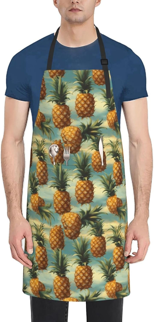 YANYU Summer Pineapple Print 28x33 In Kitchen Apron Stylish Chef Apron with Pockets for Cooking Baking Painting
