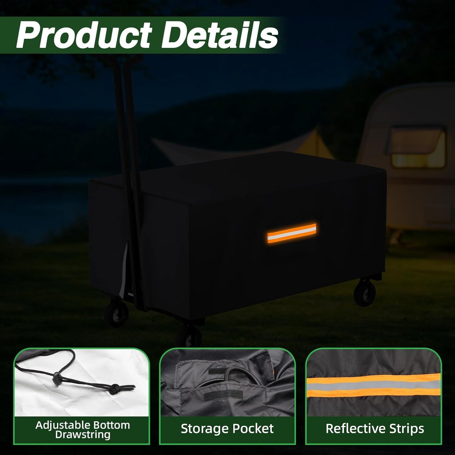 Outdoor Folding Wagon Cover, 38" L x 22" W x 20" H Heavy Duty 420D Waterproof Garden Cart Cover for Collapsible Wagon Carts with Portable Pocket Bottom Drawstring Reflective Strip