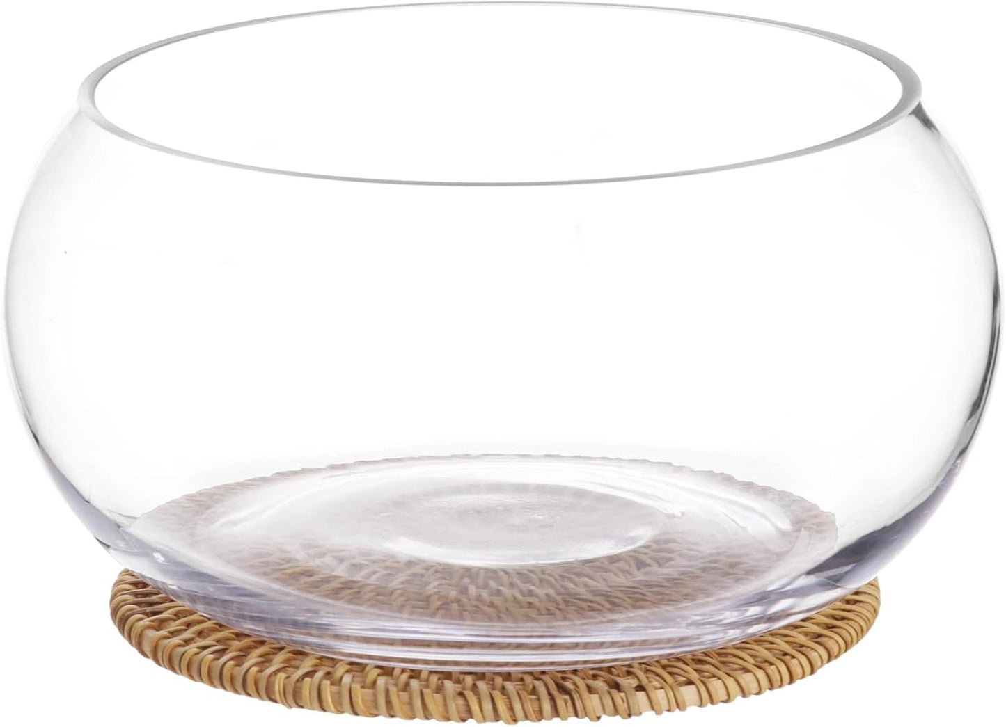 Lotus Bowl Planter with Rattan Mat - 10 in Round Glass Vase Bowl Hydroponic Lotus Planter Pot Propagation Vases Fish Bowl for Water Greens, Transparent Decorative Lotus Pot, Fish Tank