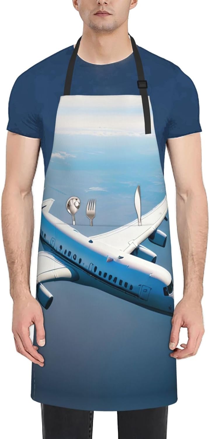 Airplanes Print Laundry apron 28x33 In Waterproof Kitchen Apron with Pockets for Cooking Baking