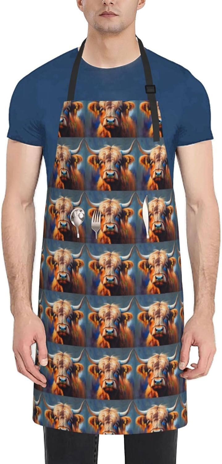 YANYU Cow Print 28x33 In Kitchen Apron Stylish Chef Apron with Pockets