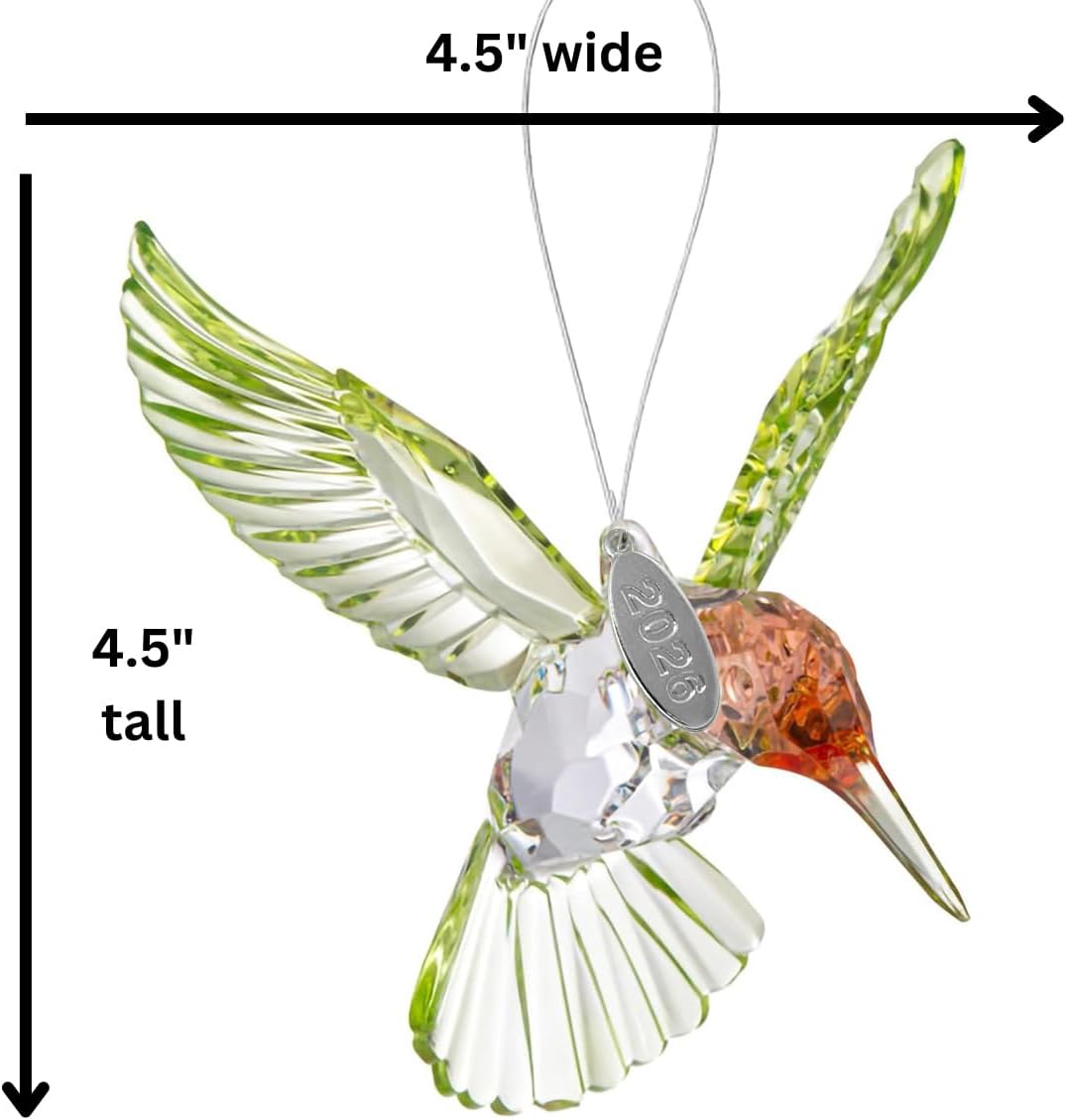 Crystal Suncatcher with Prism - Red-Throated Hummingbird Acrylic Ornament, Stunning Hummingbird Suncatcher or Bird Memorial Ornament, Includes Suction Cup, 2026 hangtag and Gift Box